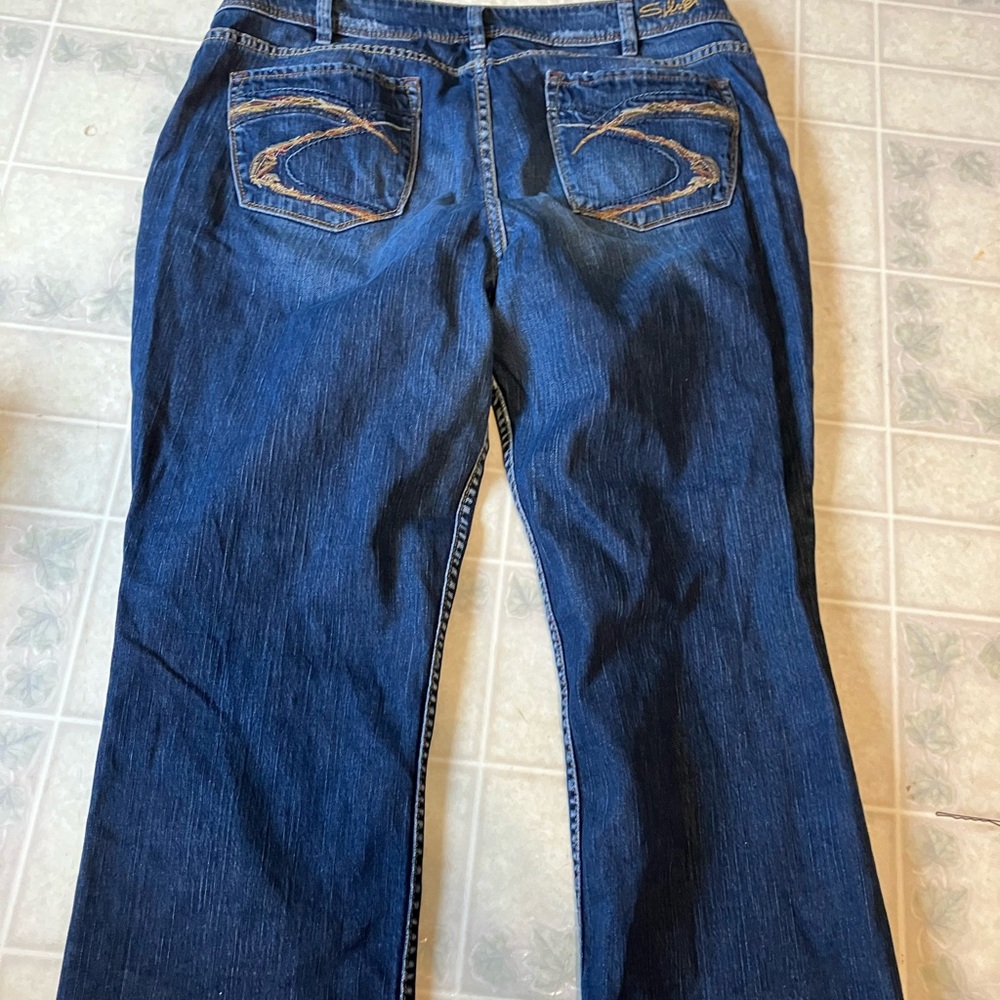 Silver Aiko Flood Jeans dark wash embroidered back pockets